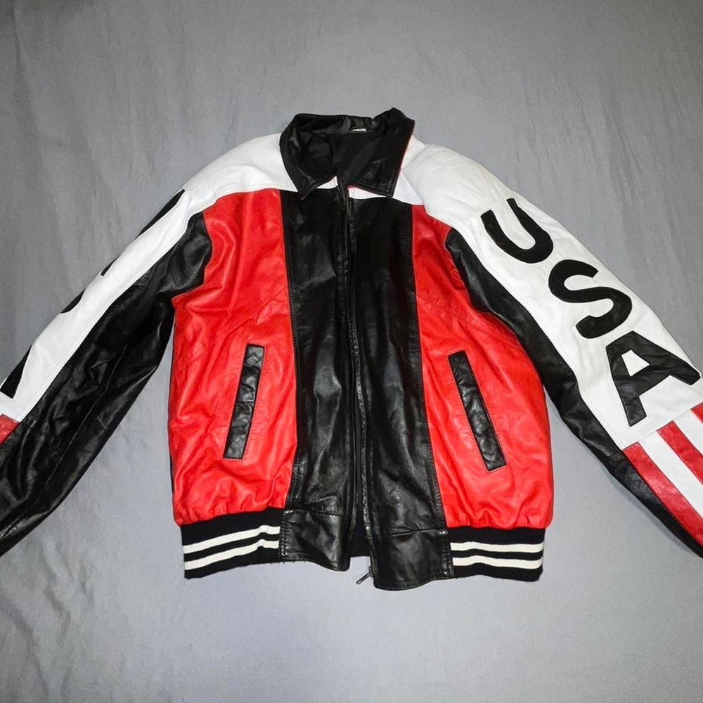 Vintage USA varsity leather bomber jacket ❤️🖤🤍